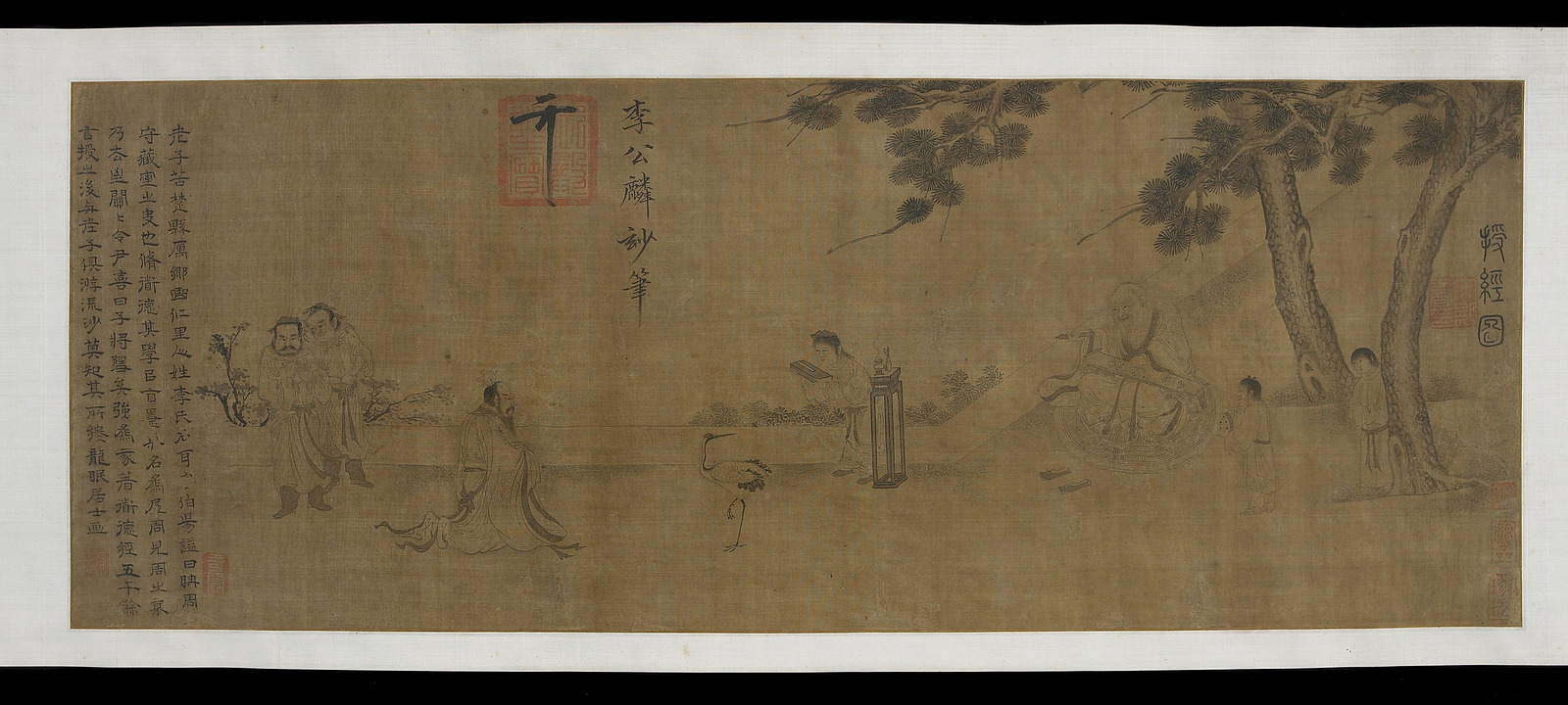 Laozi’nin Daodejing’i teslim edişini betimleyen 16.–17. yüzyıl ipek üzerine mürekkep resmi; tarihsel anlatının sanatsal temsili.