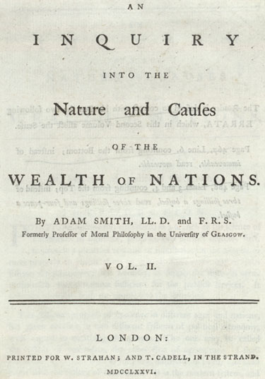 Ulusların Zenginliği’nin 1776 Londra baskısının ikinci cildine ait başlık sayfası.